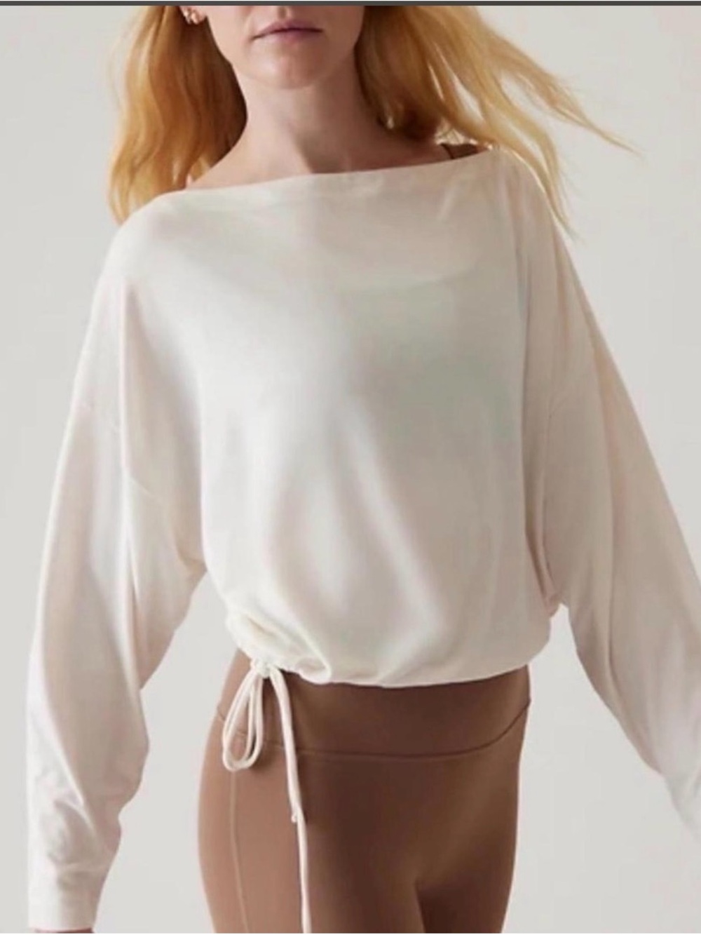 Athleta Cream Boatneck Drawstring Pullover